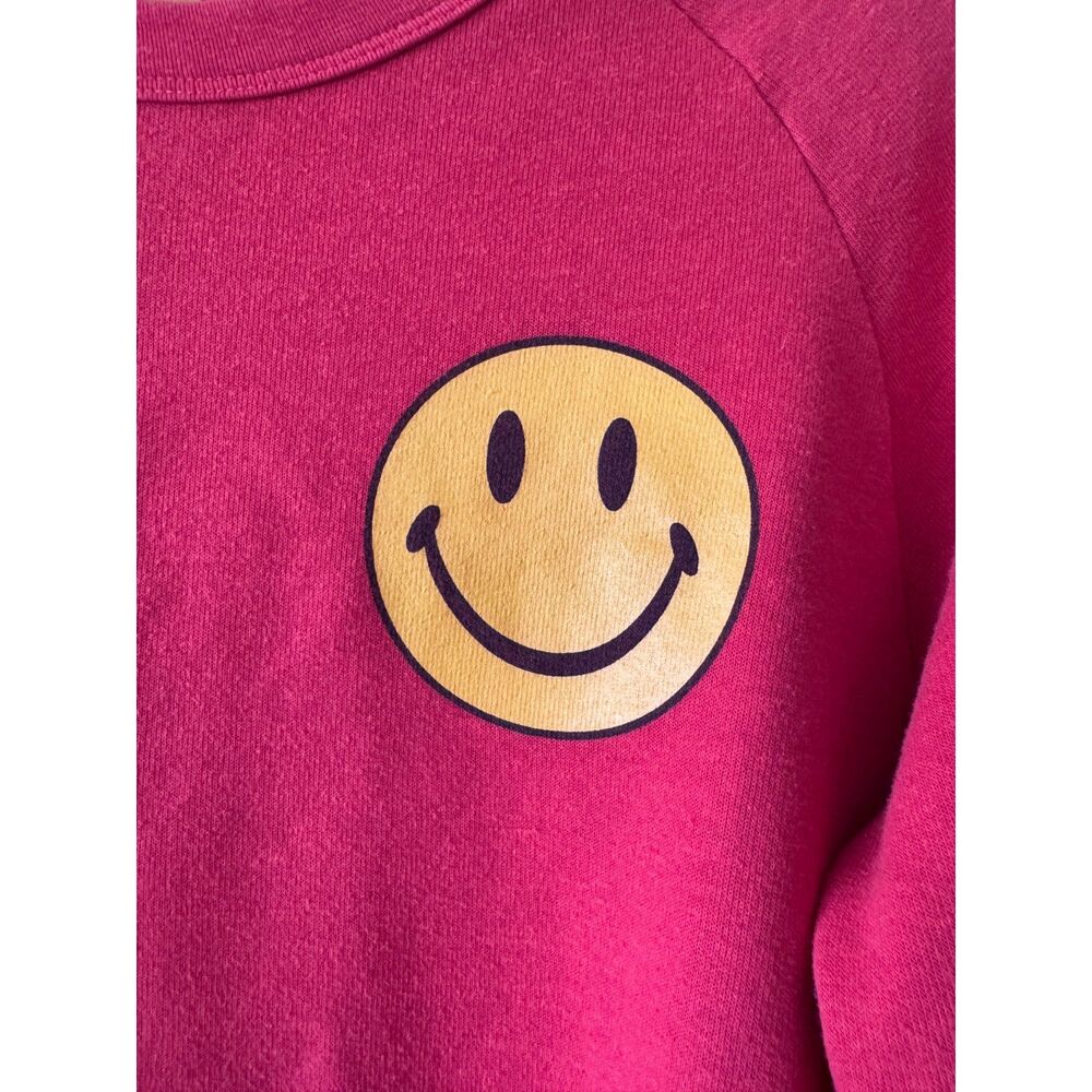 Aviator Nation Red Rainbow Sleeve Smiley Face Crewneck Sweatshirt Size Small - Picture 4 of 10